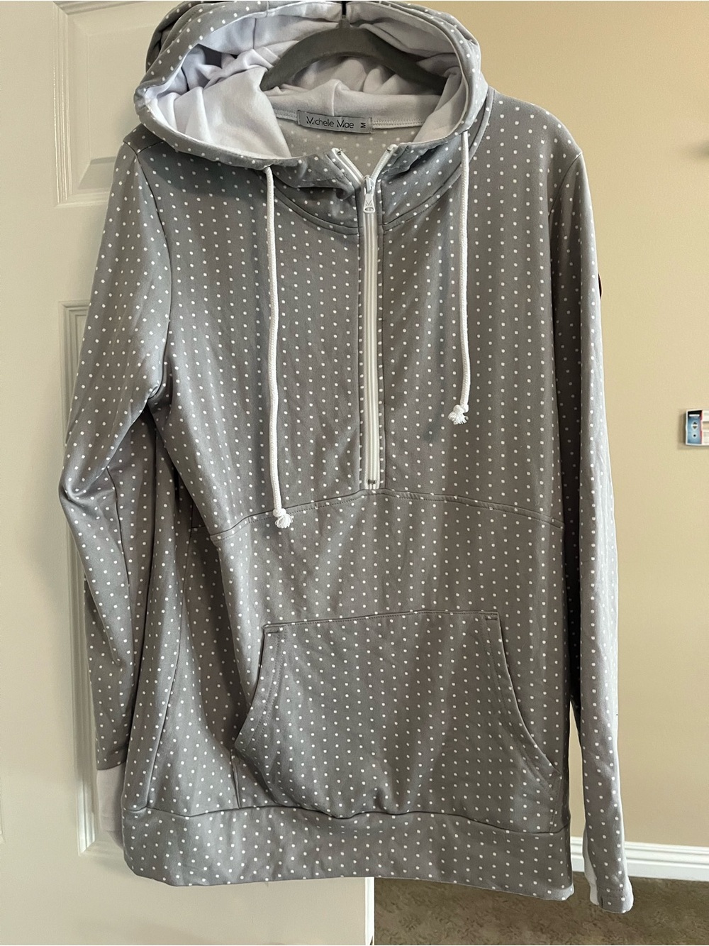 Michelle Mae Gray Polka Dot Half-Zip Hoodie Sweater Cloud Fabric